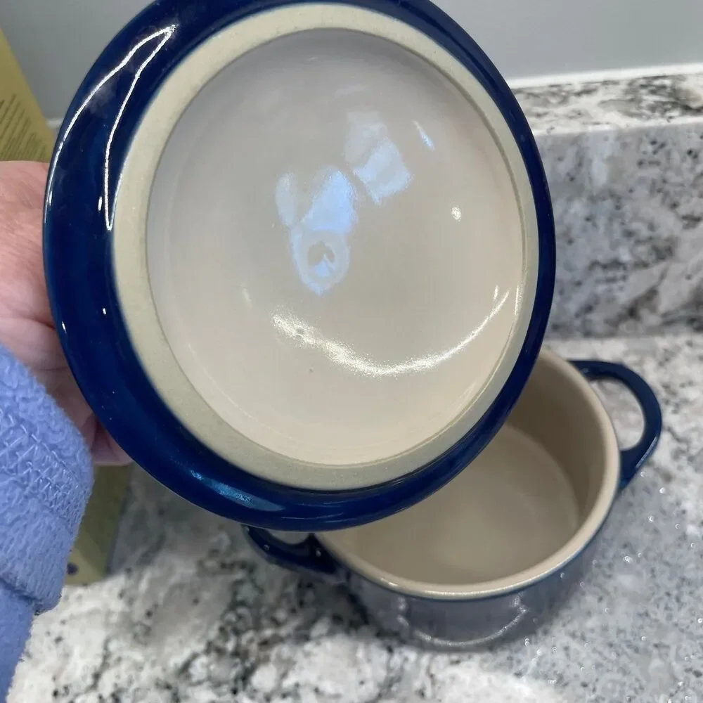 Le Creuset Indigo Blue Petite Round Cocotte 0.25L 8oz Mini Stoneware Casserole